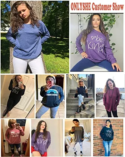 ONLYSHE Women Casual Loose Crewneck Sweatshirt with Pockets Long Sleeve Pullover Top Shirts Green XXL