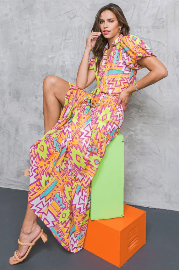 Orange Aztec Print Blouse
