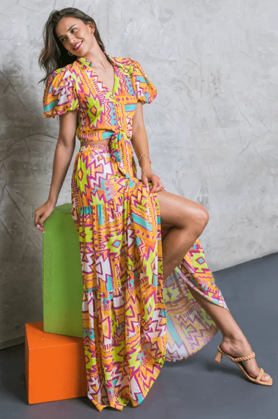 Orange Aztec Print Blouse