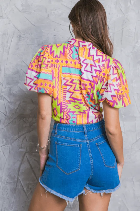 Orange Aztec Print Blouse
