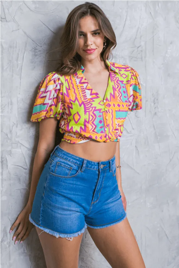 Orange Aztec Print Blouse
