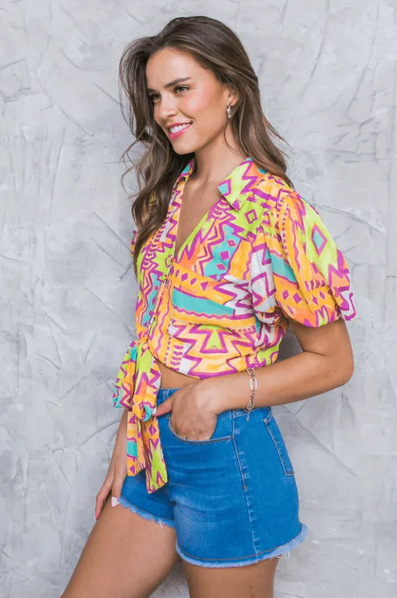 Orange Aztec Print Blouse