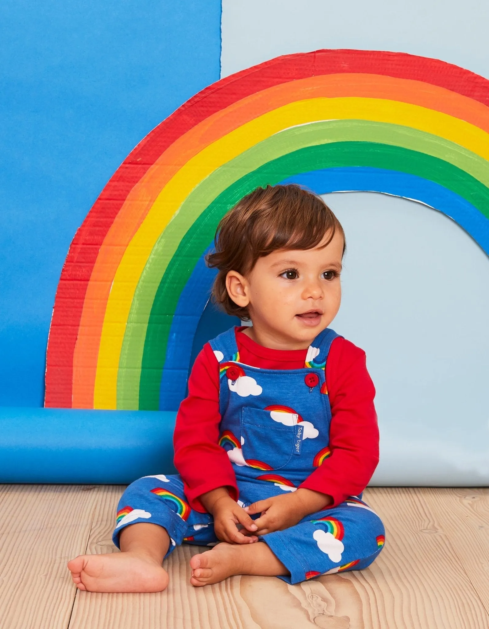 Organic Multi Rainbow Print Dungarees