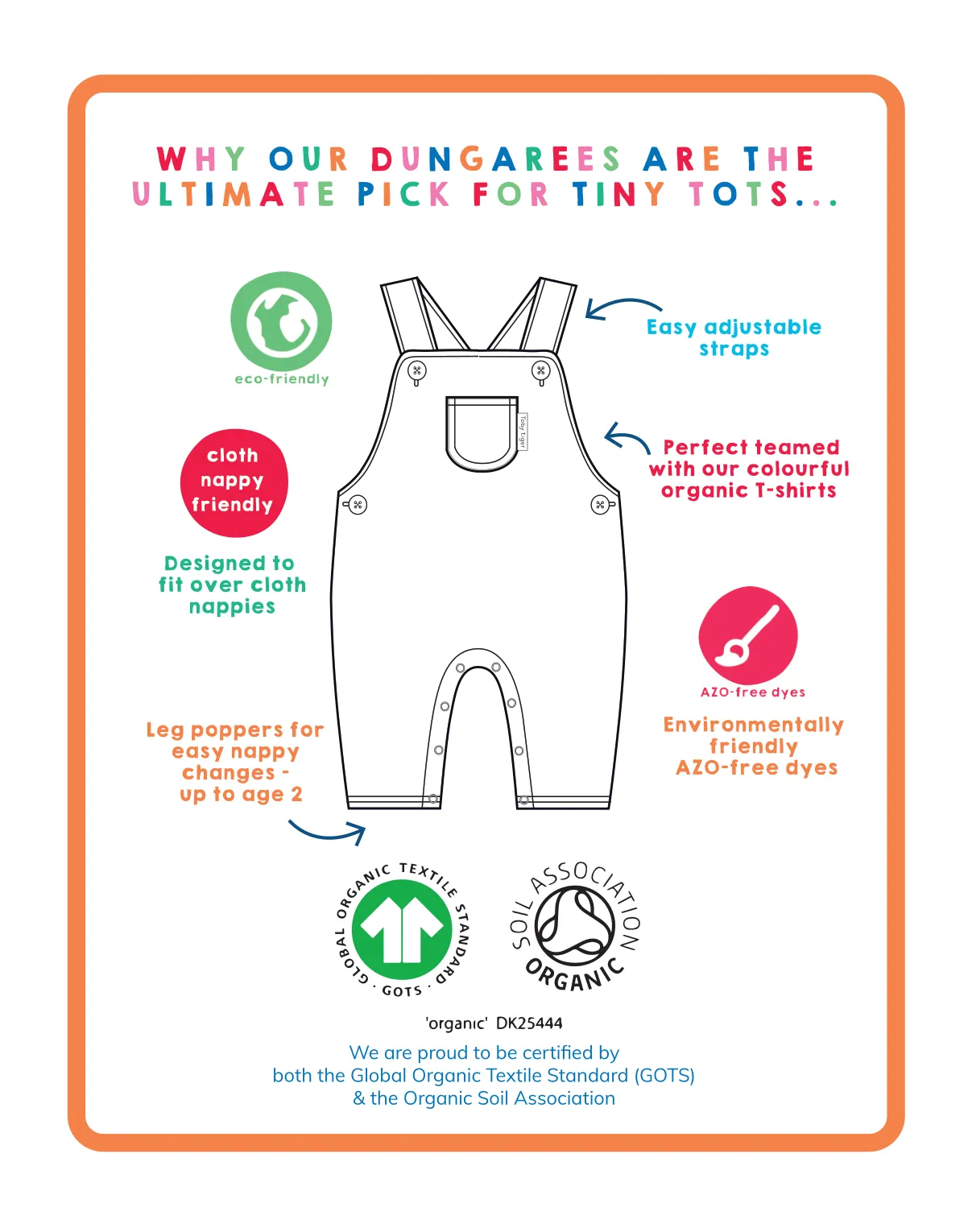 Organic Multi Rainbow Print Dungarees