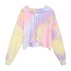 Original Design Autumn and Winter New Women's Tie Dyed Hooded Pullover Sweater Short Coat