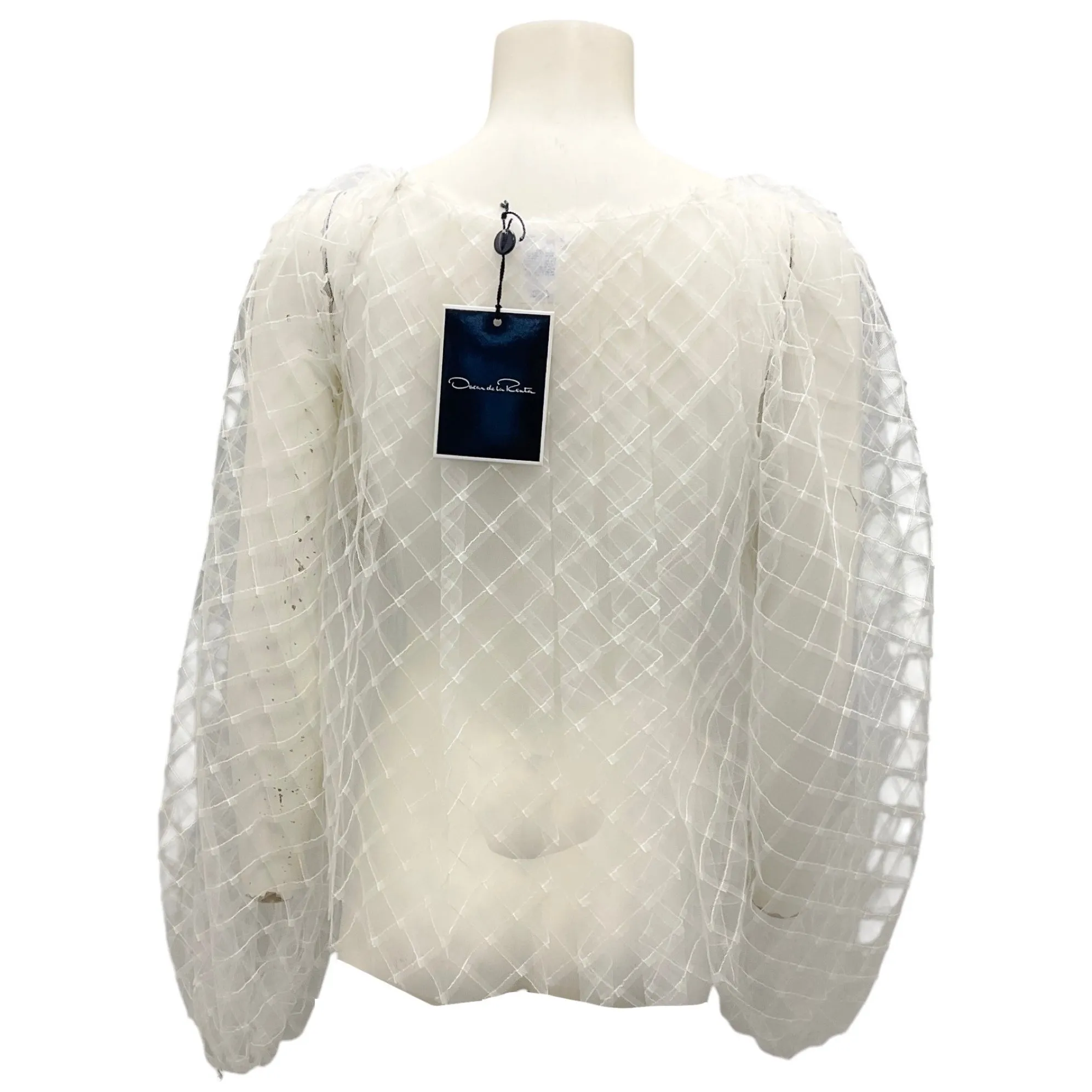 Oscar de la Renta White Spring 2014 Sheer Tulle Blouse