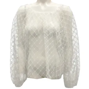 Oscar de la Renta White Spring 2014 Sheer Tulle Blouse