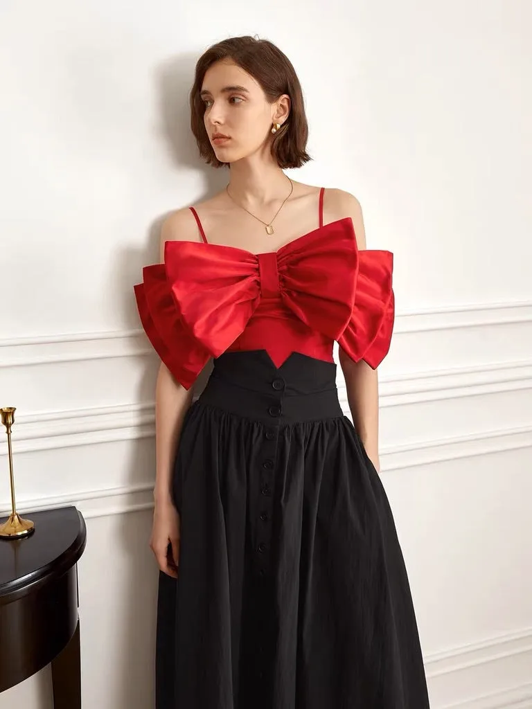 Oversized Triple Bow Cami Top in Red