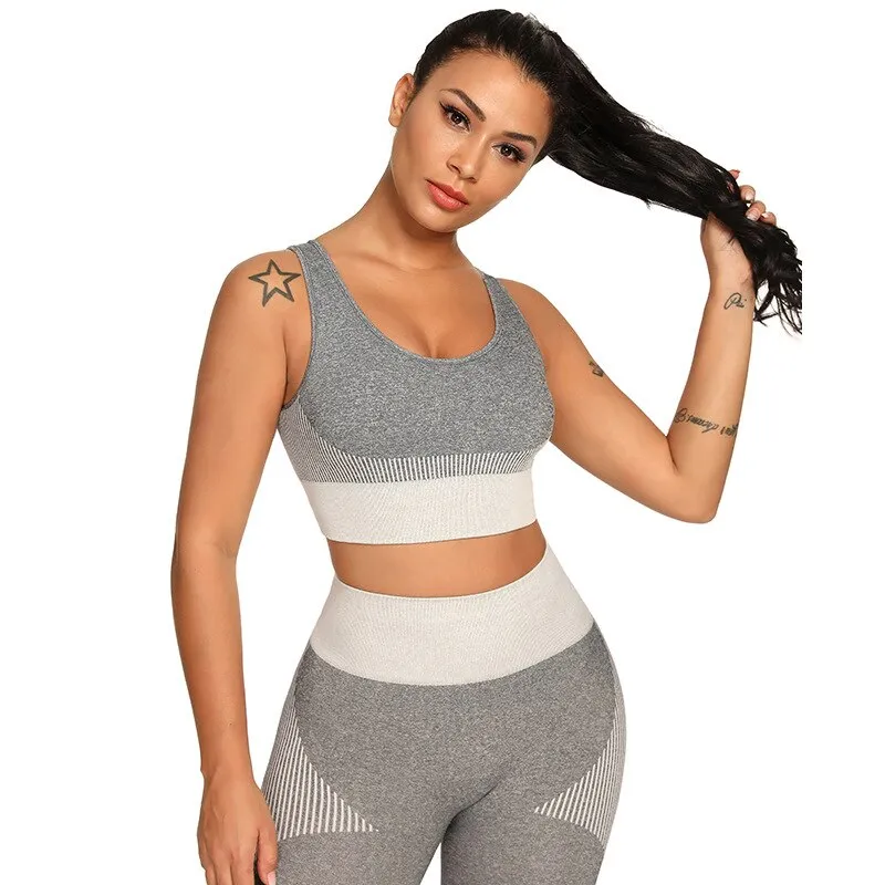 Patchwork Seamless Yoga Tank Build In Bra Sportswear Push Up Padded Fitness Bra Gym Running Yoga Sports Crop Tops