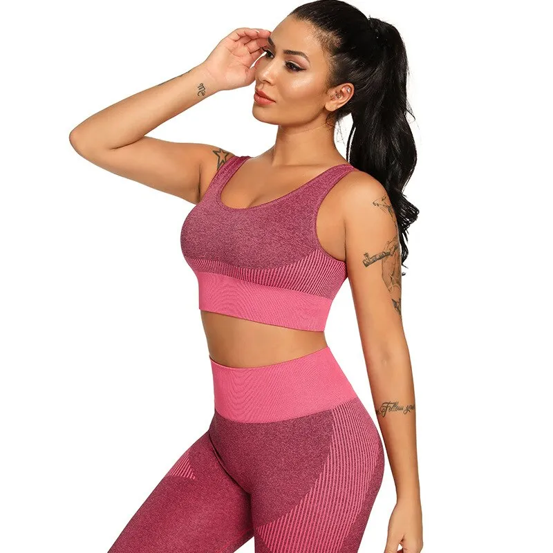 Patchwork Seamless Yoga Tank Build In Bra Sportswear Push Up Padded Fitness Bra Gym Running Yoga Sports Crop Tops