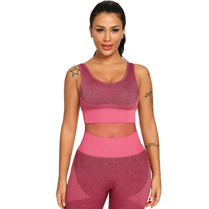 Patchwork Seamless Yoga Tank Build In Bra Sportswear Push Up Padded Fitness Bra Gym Running Yoga Sports Crop Tops