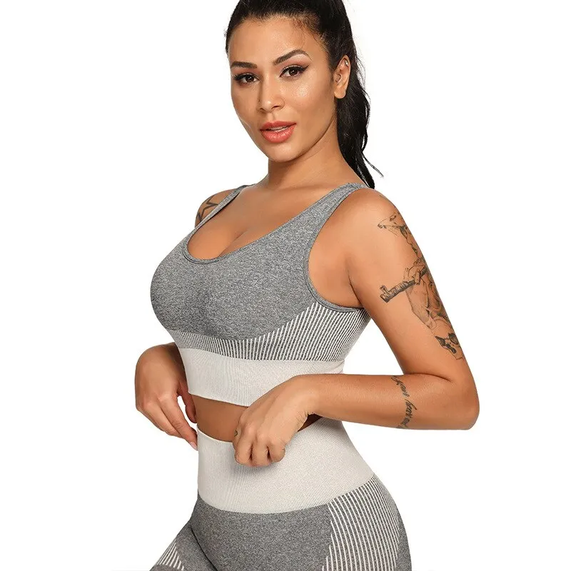 Patchwork Seamless Yoga Tank Build In Bra Sportswear Push Up Padded Fitness Bra Gym Running Yoga Sports Crop Tops