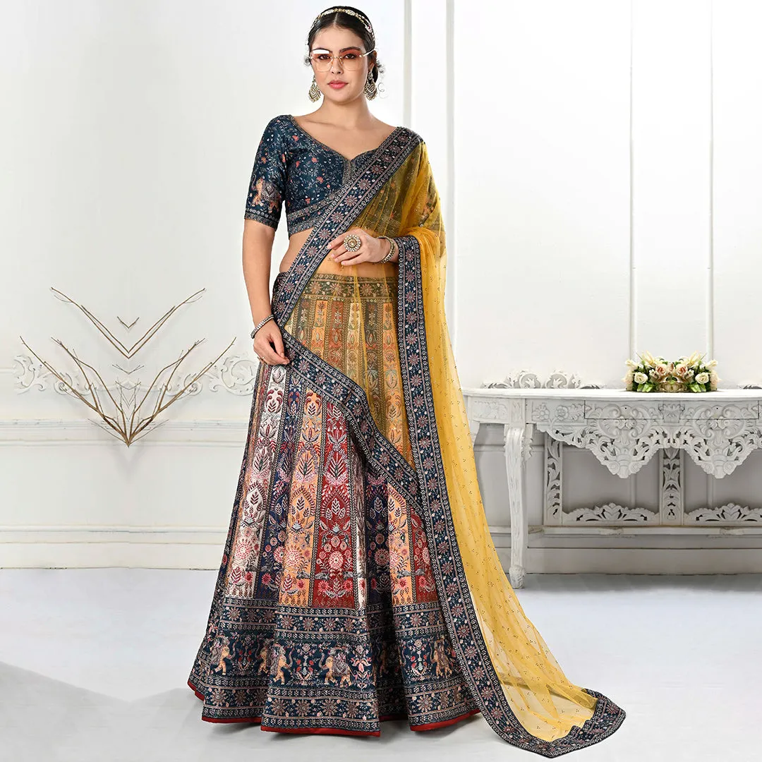 Peacock Paradise Lehenga Set with Yellow Dupatta