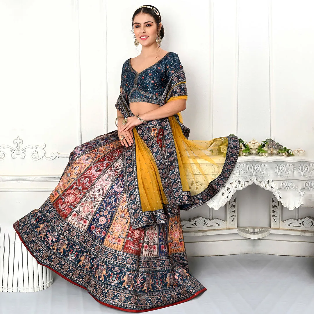 Peacock Paradise Lehenga Set with Yellow Dupatta