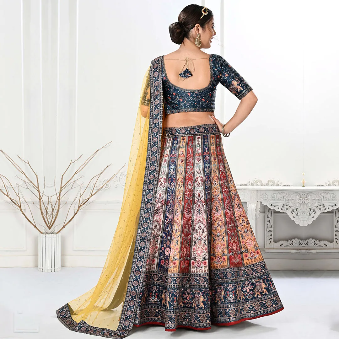 Peacock Paradise Lehenga Set with Yellow Dupatta