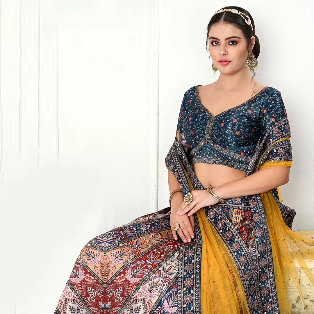 Peacock Paradise Lehenga Set with Yellow Dupatta