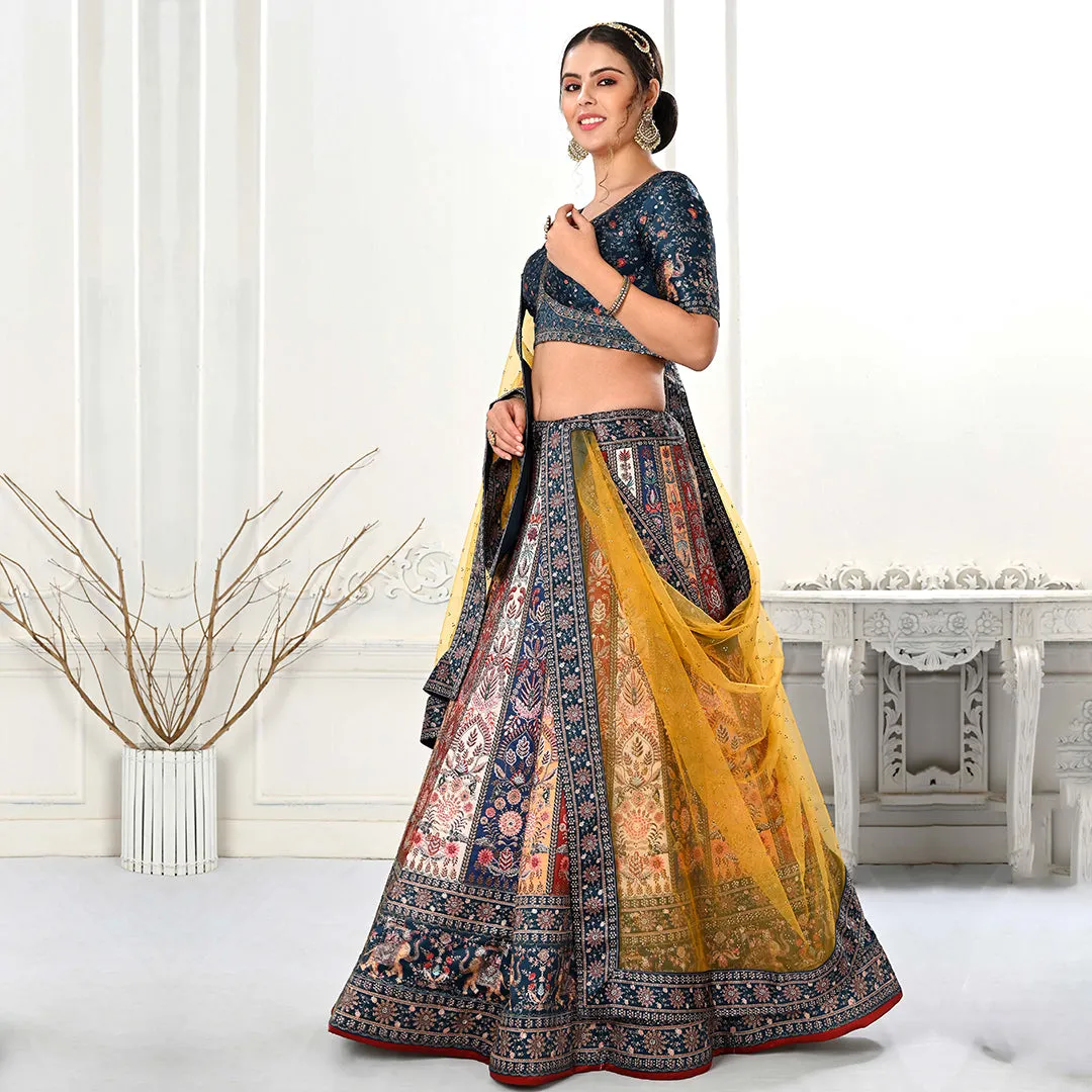 Peacock Paradise Lehenga Set with Yellow Dupatta
