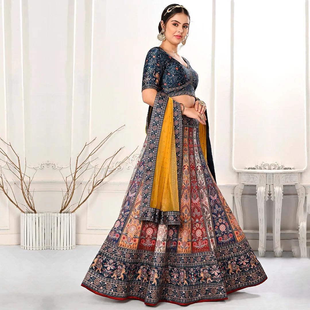 Peacock Paradise Lehenga Set with Yellow Dupatta