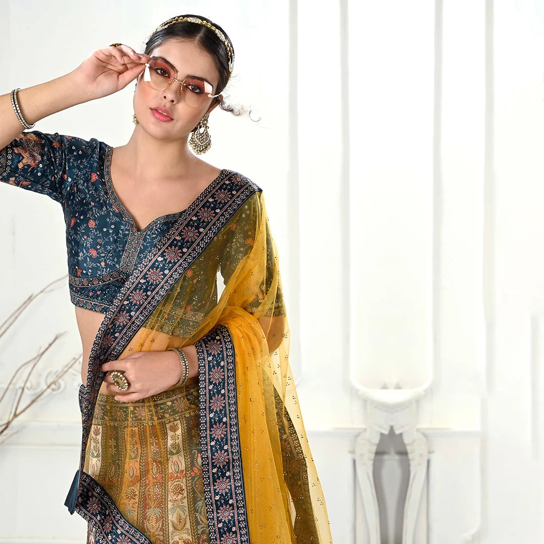 Peacock Paradise Lehenga Set with Yellow Dupatta