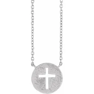 Pierced Cross Hammered Disc 18" Necklace R42419