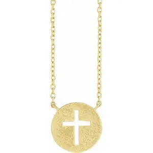 Pierced Cross Hammered Disc 18" Necklace R42419