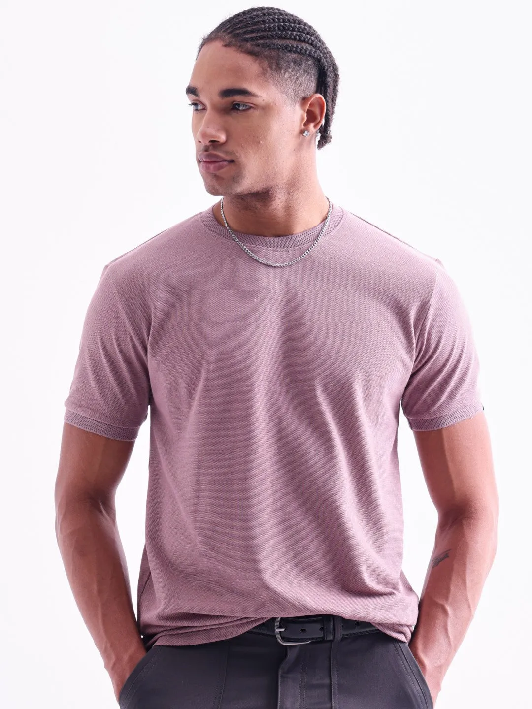 Pink Plain Crew Neck T-Shirt