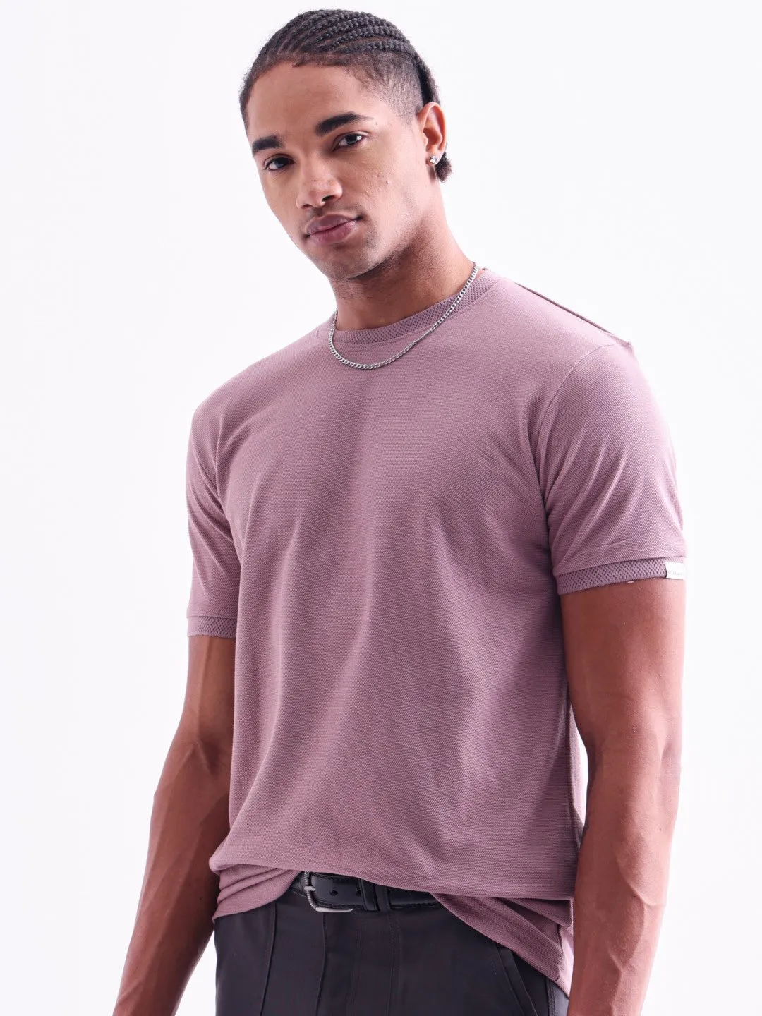 Pink Plain Crew Neck T-Shirt