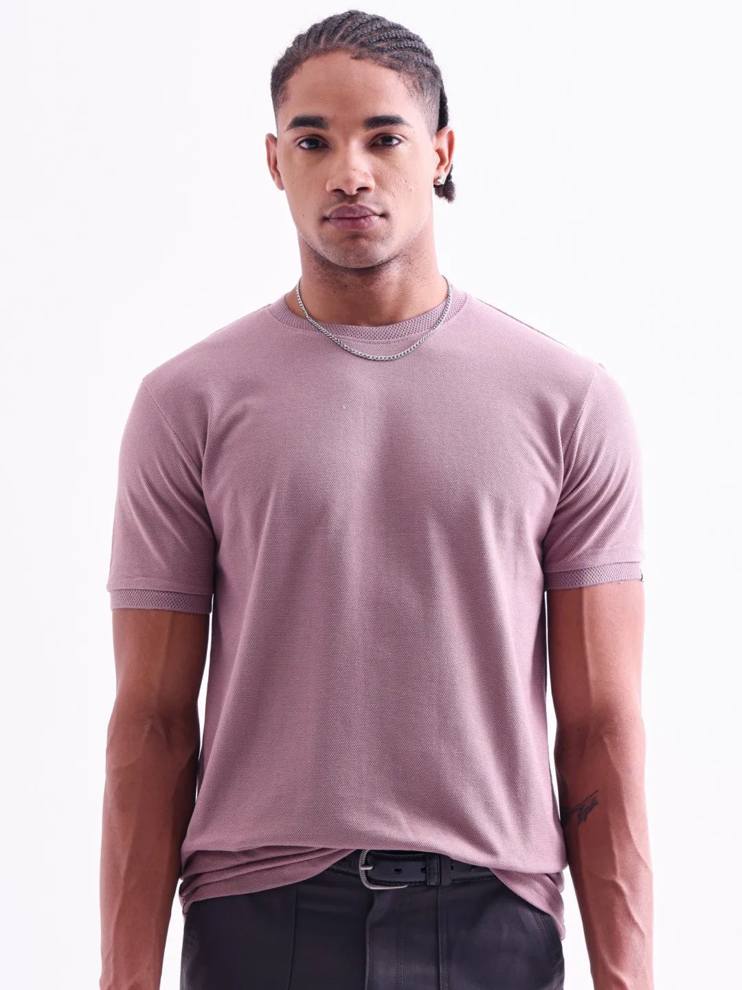 Pink Plain Crew Neck T-Shirt