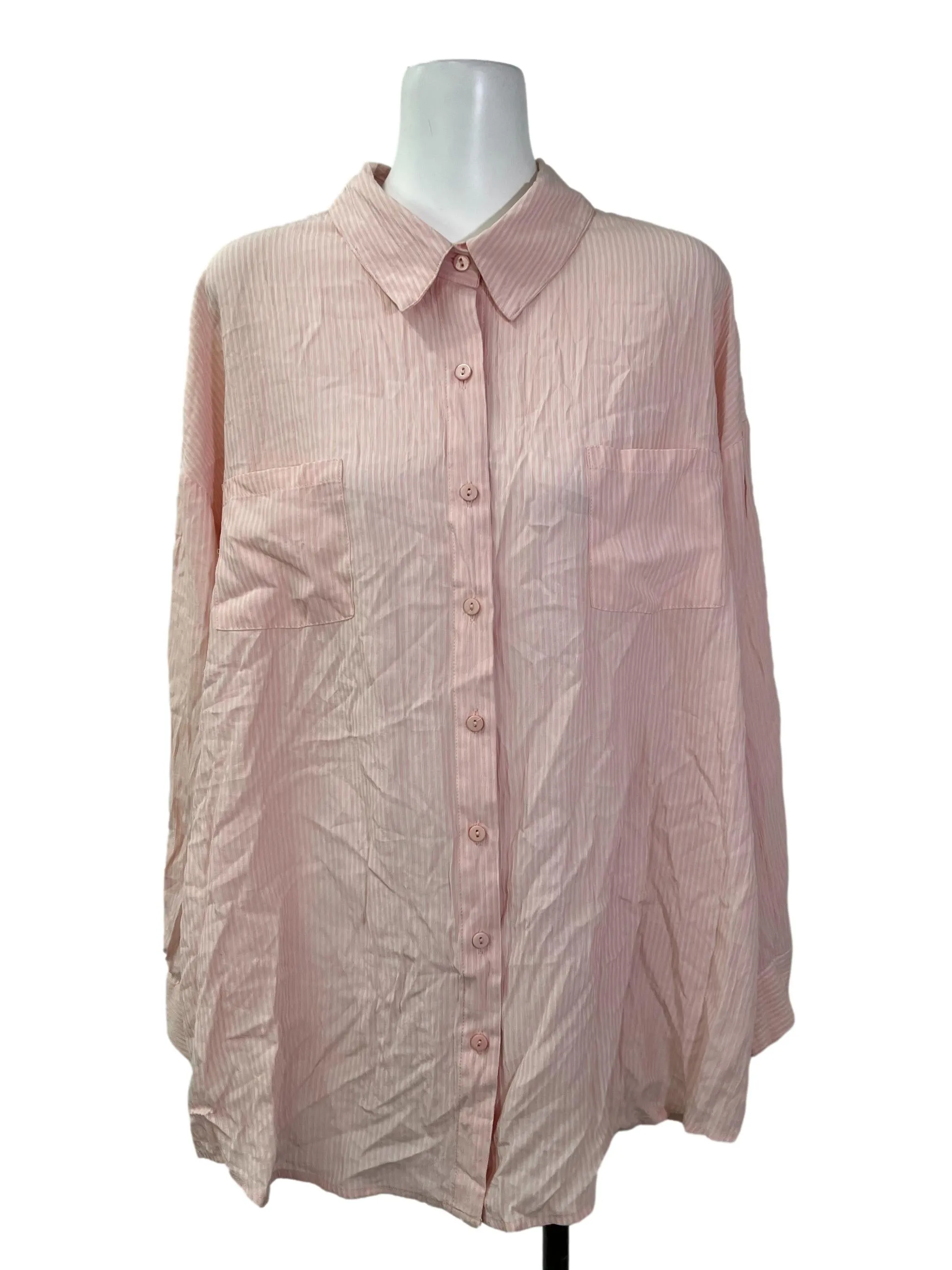 Pink White Stripped Button Down Shirt