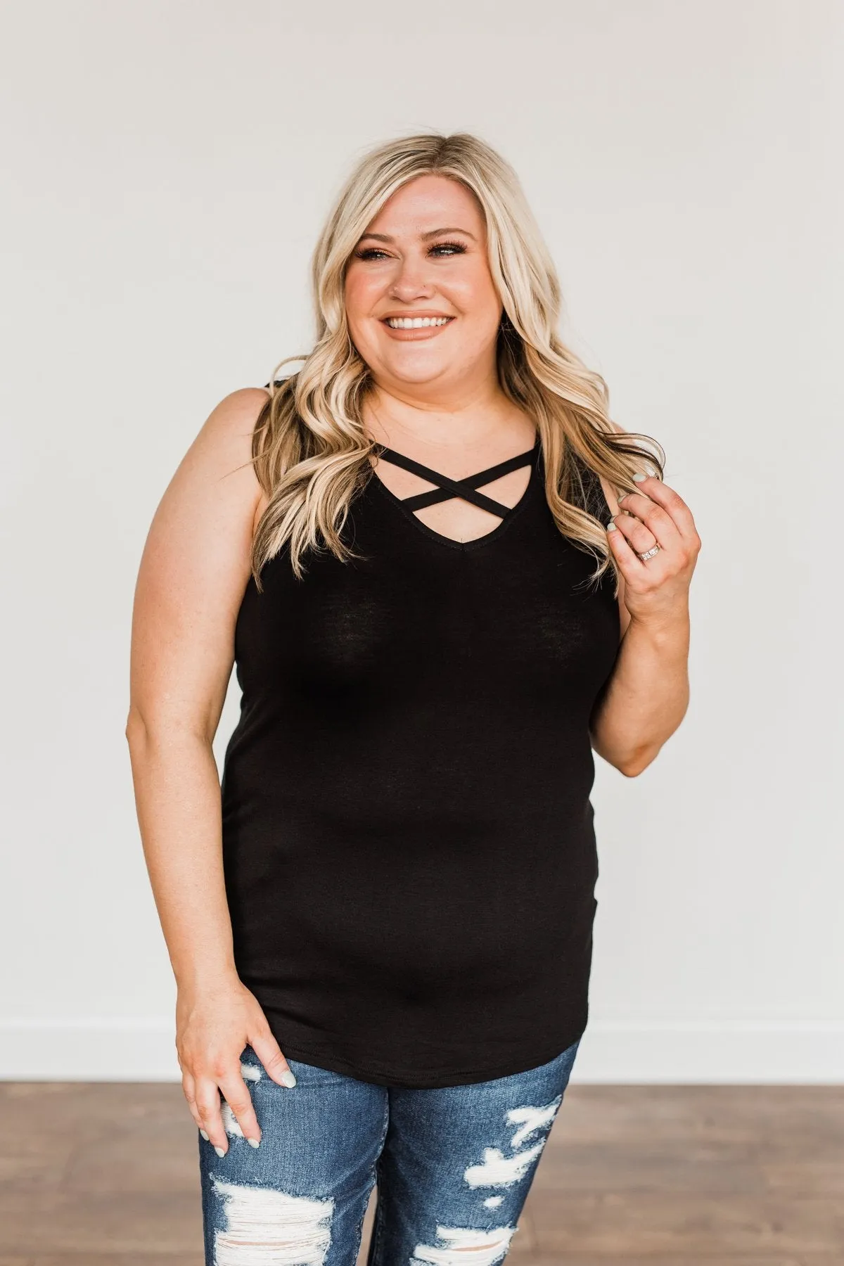 Places to Go Criss Cross Tank Top- Black