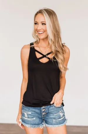 Places to Go Criss Cross Tank Top- Black
