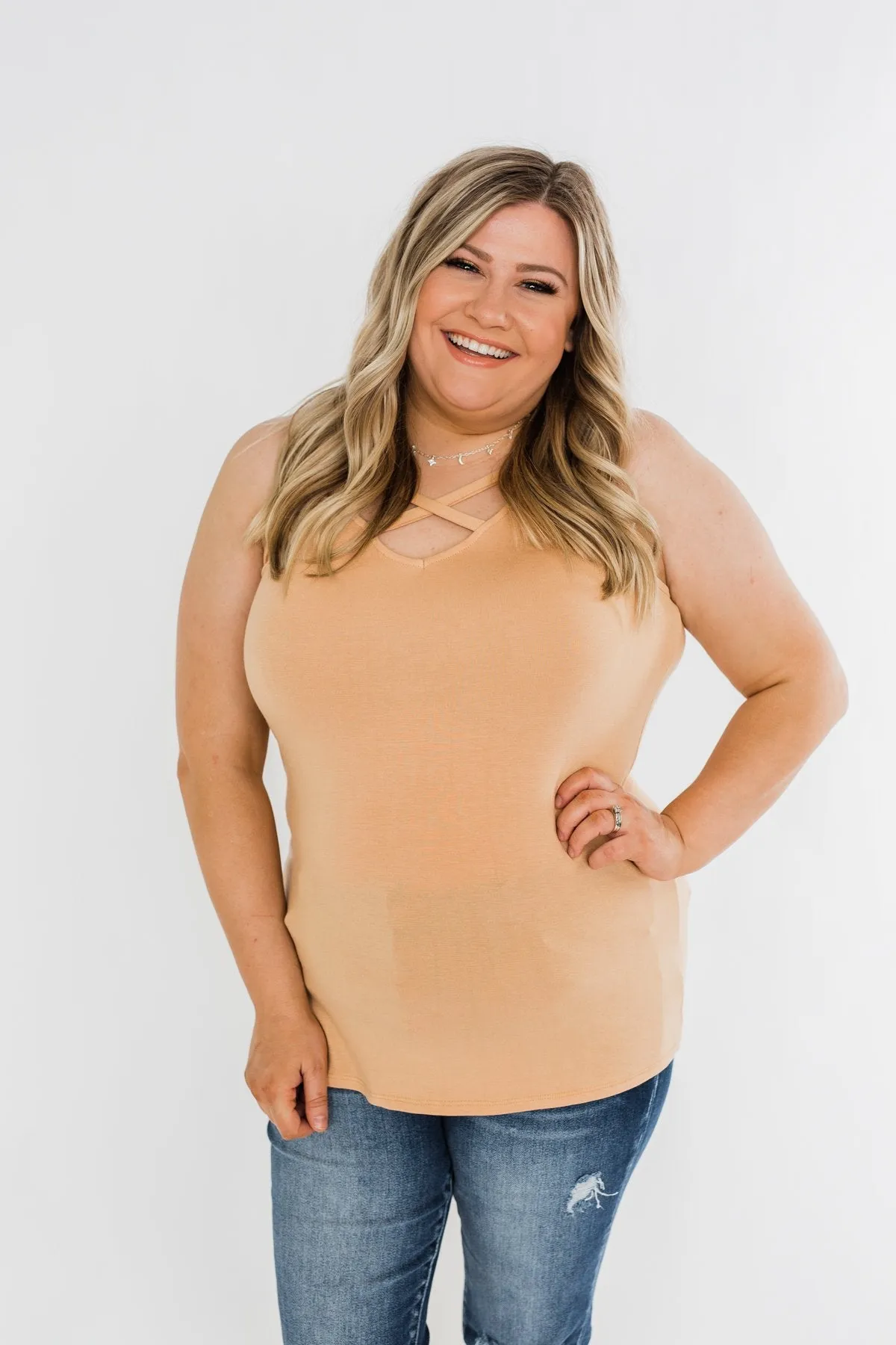 Places to Go Criss Cross Tank Top- Butterscotch