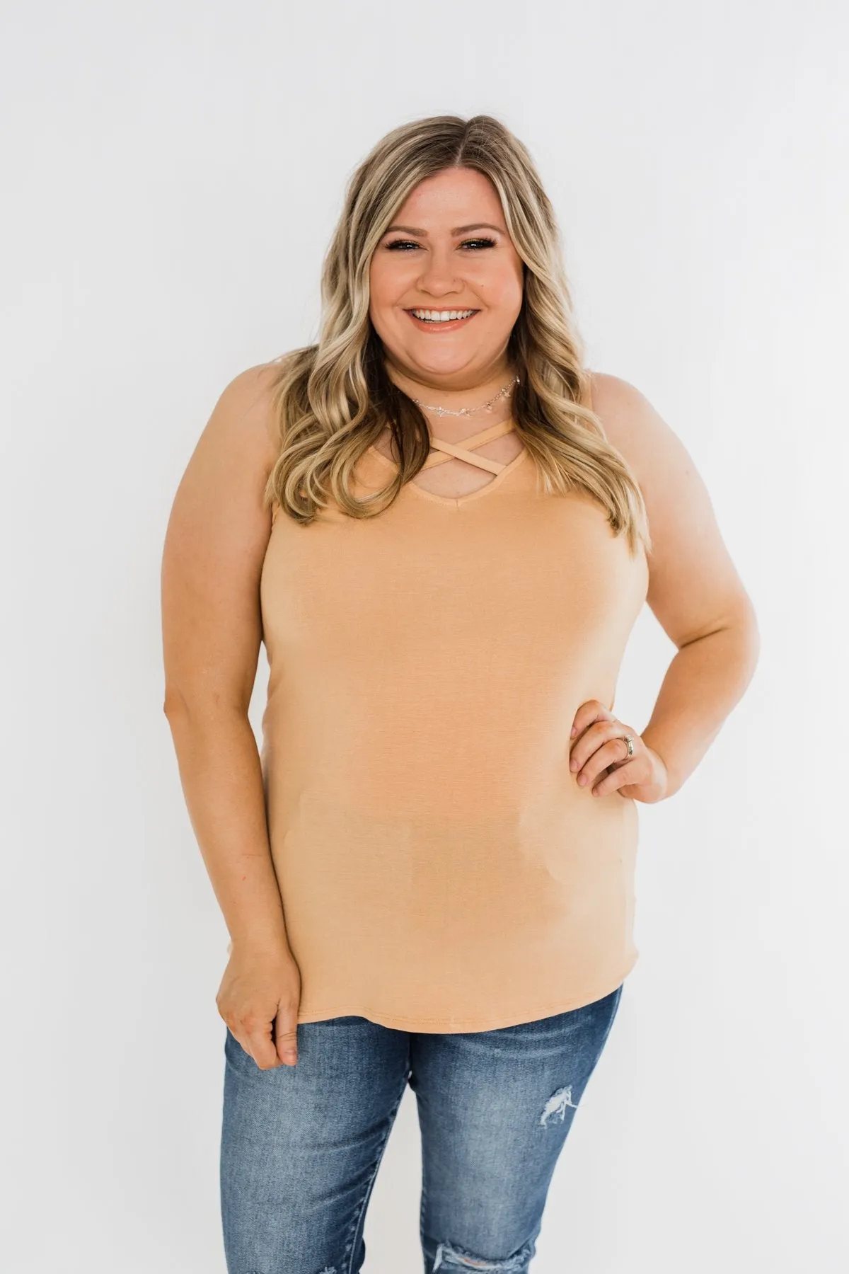Places to Go Criss Cross Tank Top- Butterscotch