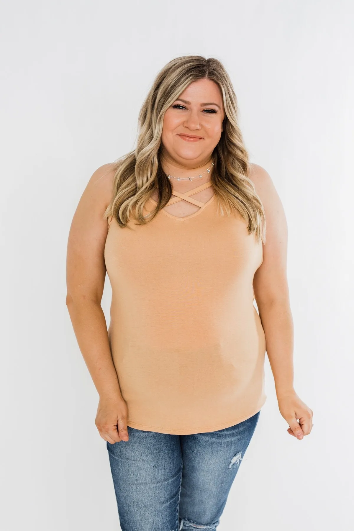 Places to Go Criss Cross Tank Top- Butterscotch