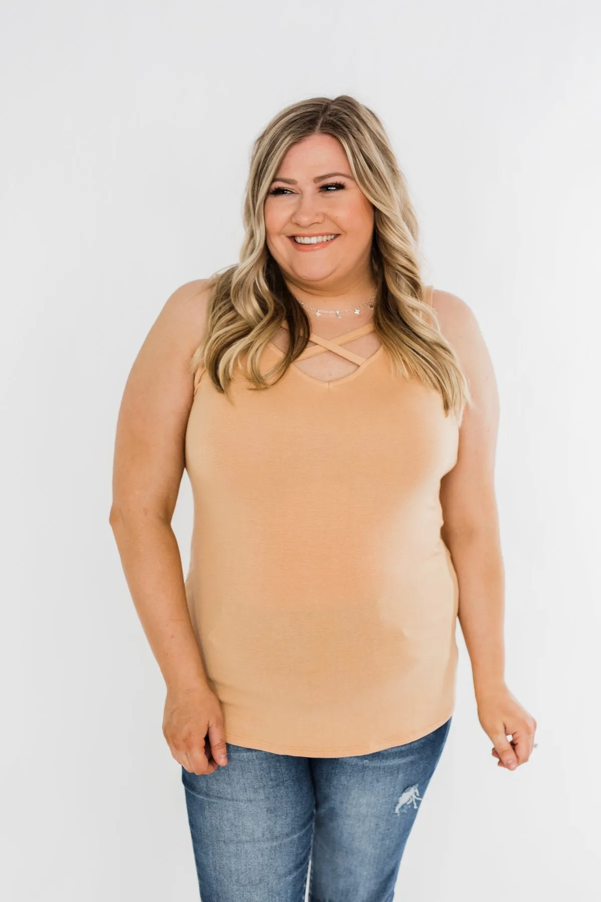 Places to Go Criss Cross Tank Top- Butterscotch