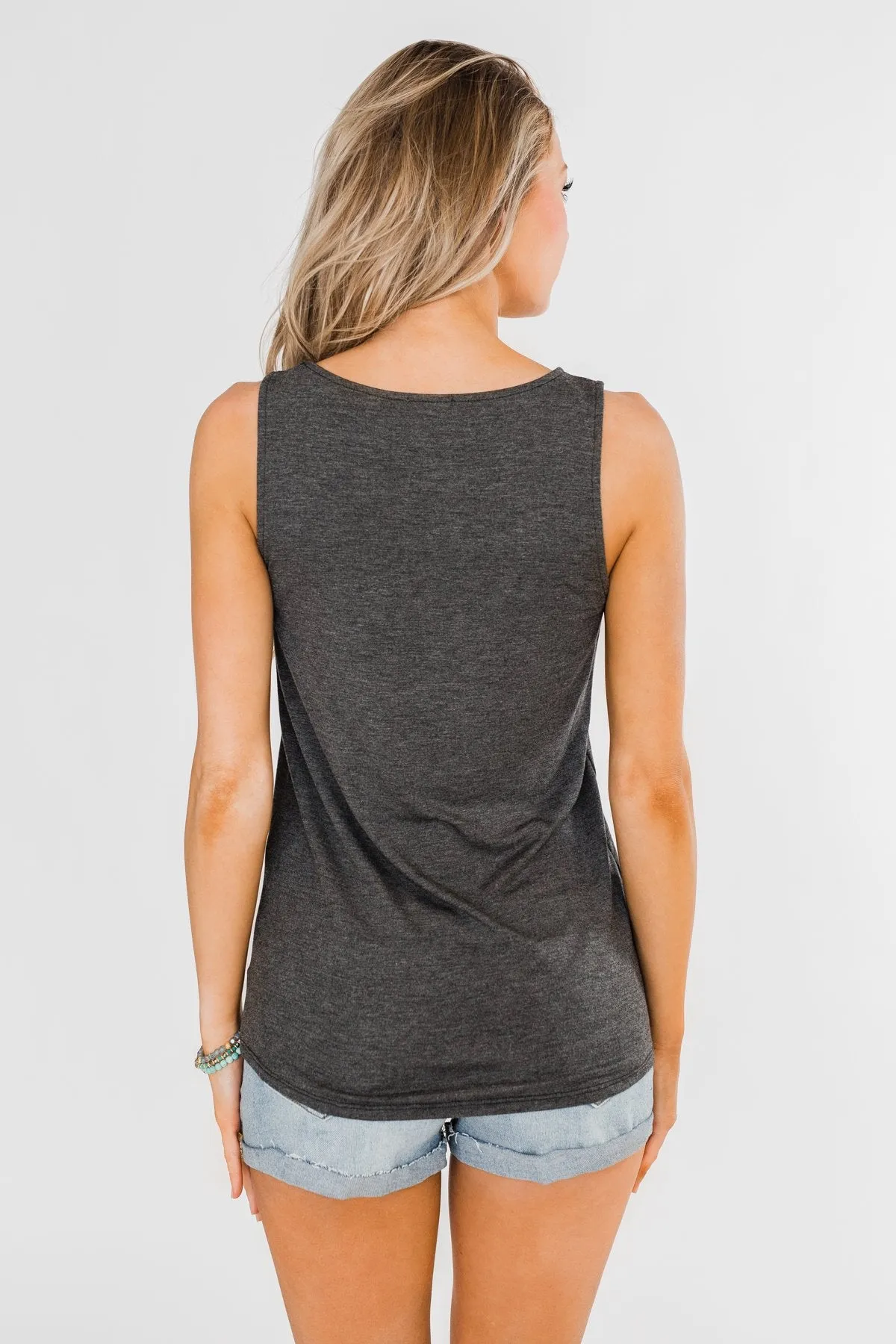 Places to Go Criss Cross Tank Top- Charcoal