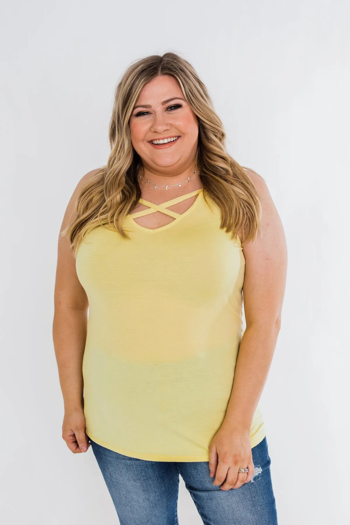 Places to Go Criss Cross Tank Top- Yellow