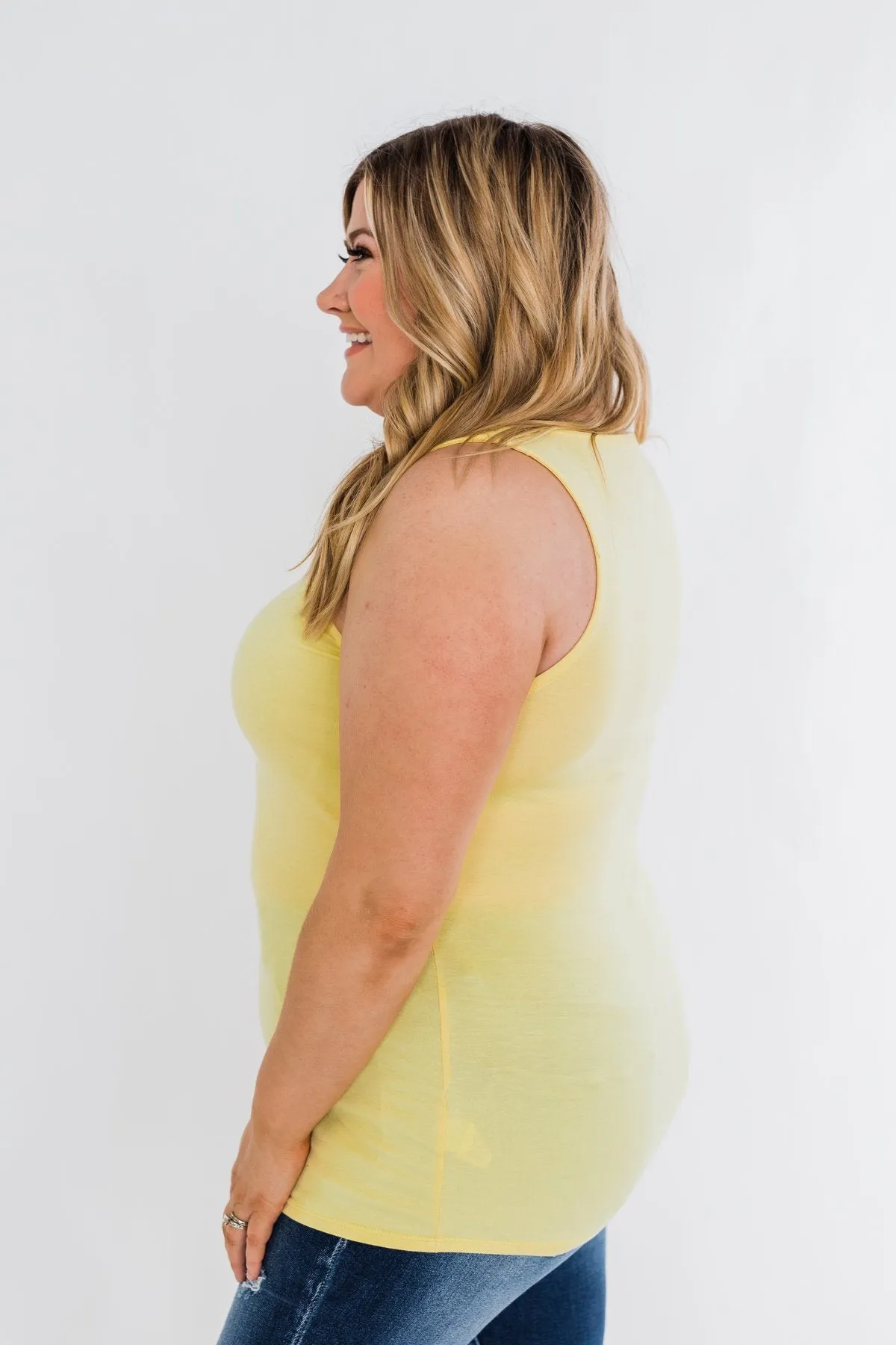 Places to Go Criss Cross Tank Top- Yellow
