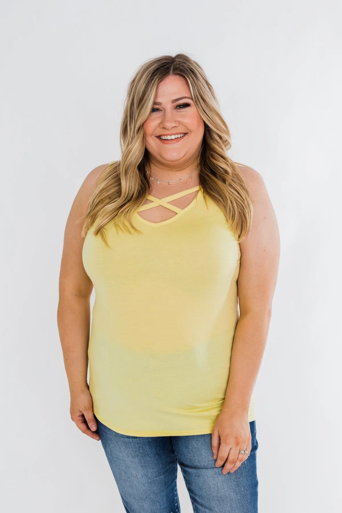 Places to Go Criss Cross Tank Top- Yellow