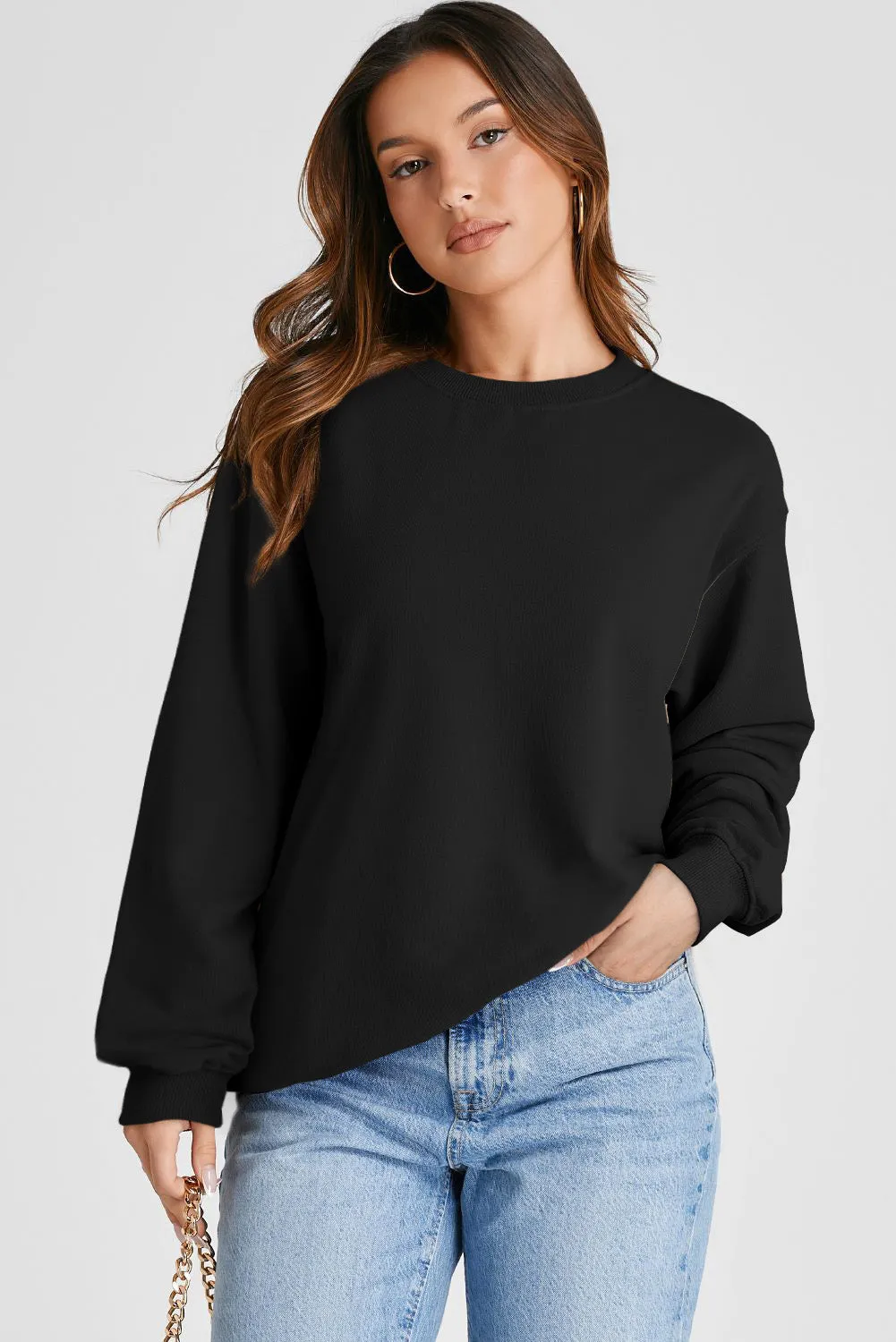 Plain Crewneck Pullover Sweatshirt