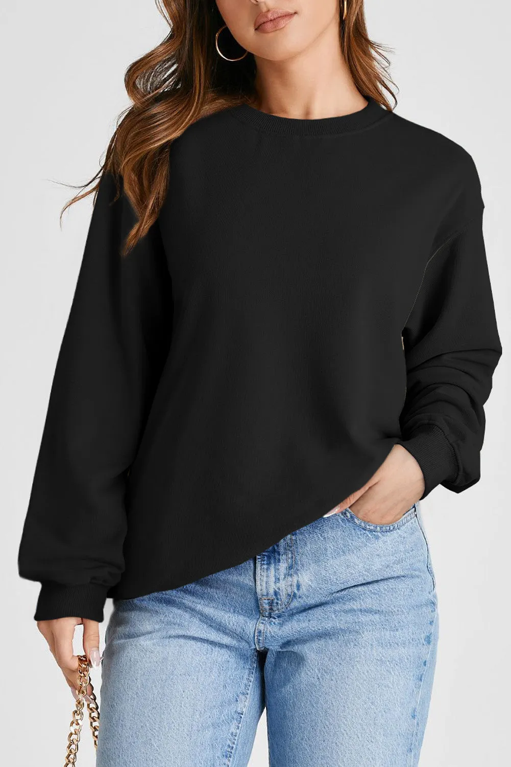 Plain Crewneck Pullover Sweatshirt