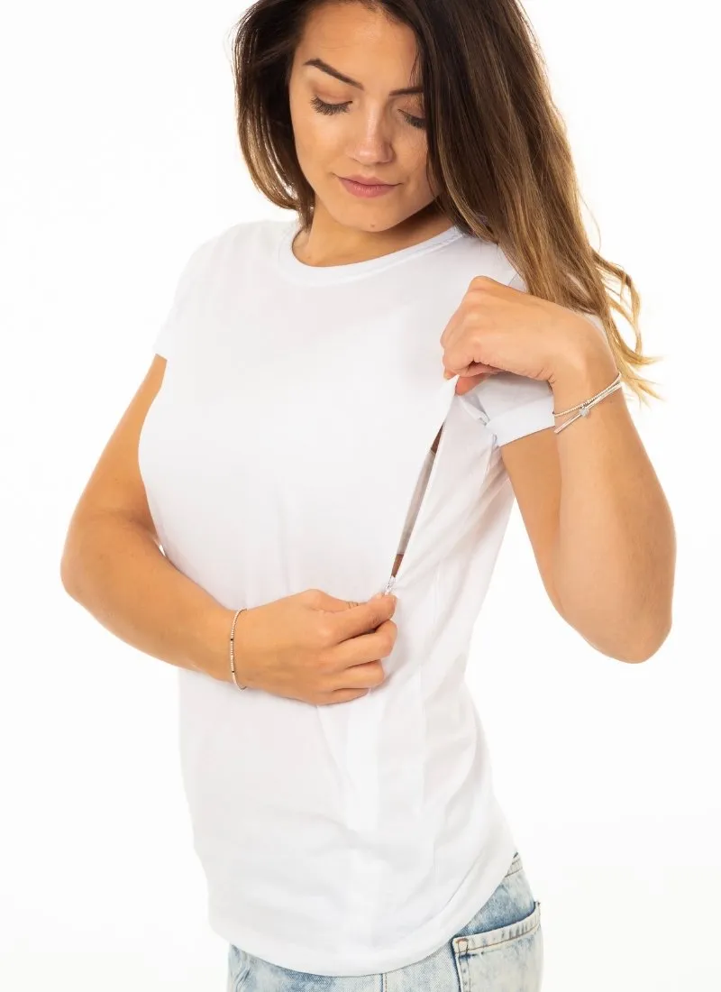 PLAIN WHITE Breastfeeding T-Shirt with Zips (Organic Cotton)