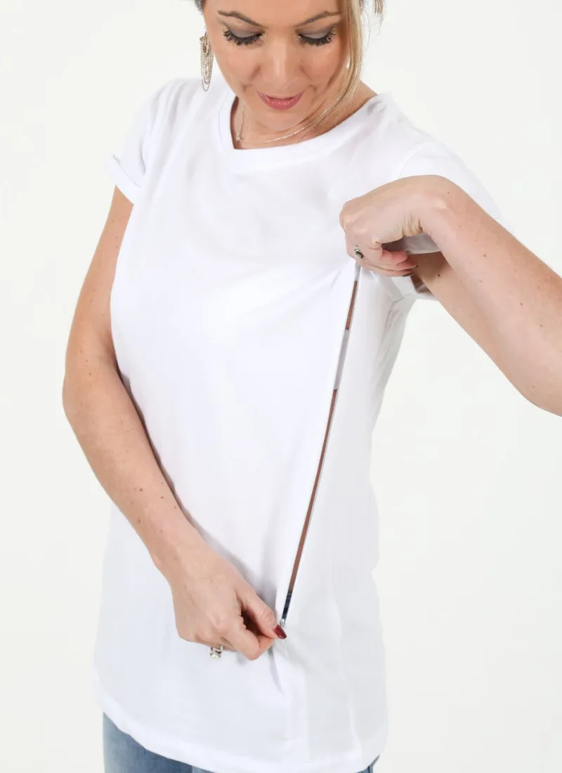 PLAIN WHITE Breastfeeding T-Shirt with Zips (Organic Cotton)