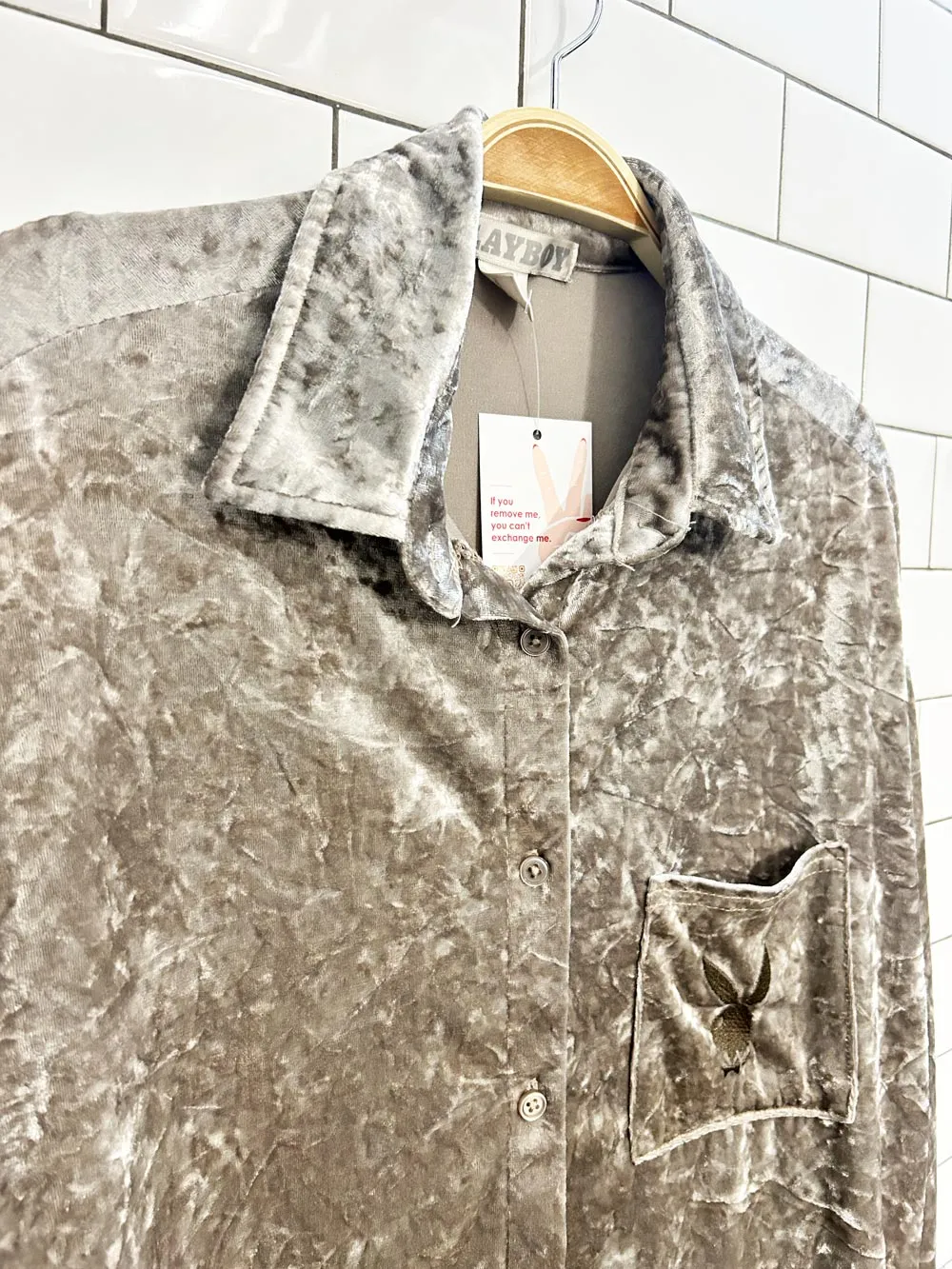 playboy crushed velvet pocket button down
