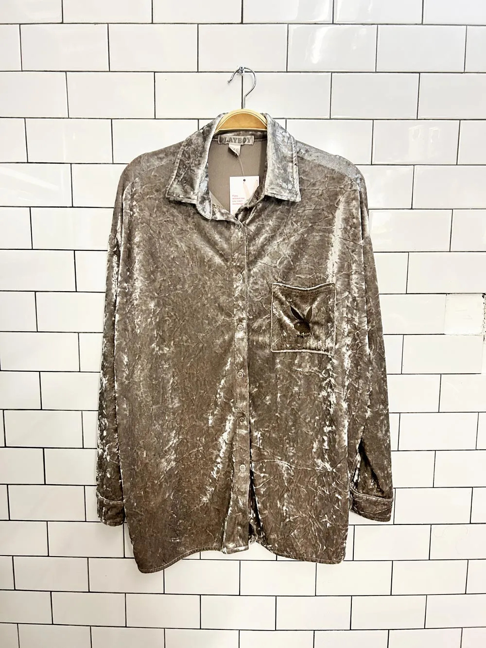 playboy crushed velvet pocket button down