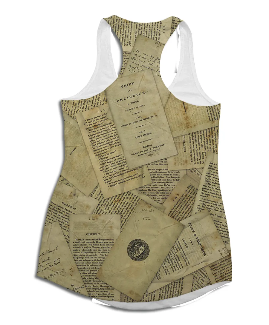 Pride & Prejudice Book Pages Racerback Tank Top