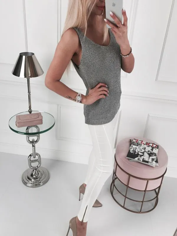 Princess Gray Knitting Vest Tops