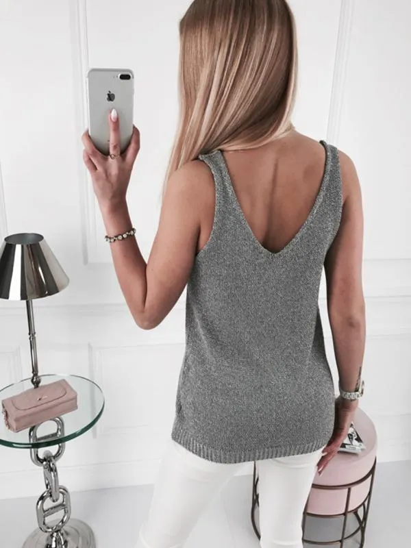 Princess Gray Knitting Vest Tops