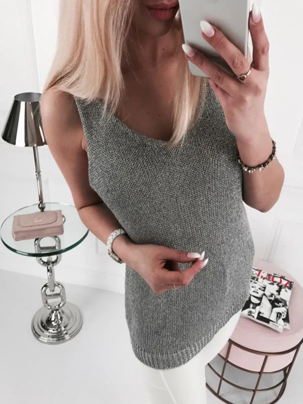 Princess Gray Knitting Vest Tops