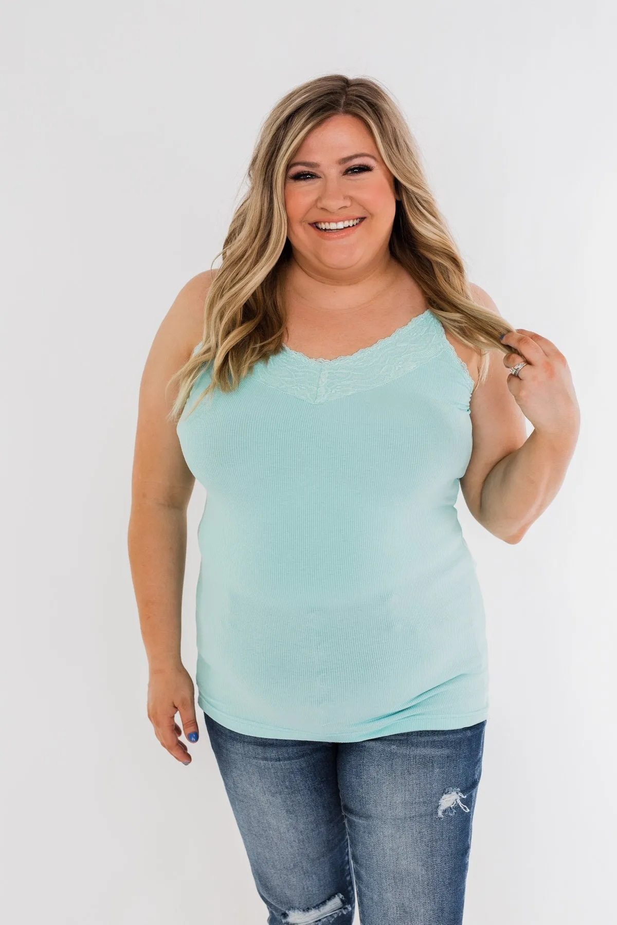 Pulse Basics Lace Trim Tank- Aqua